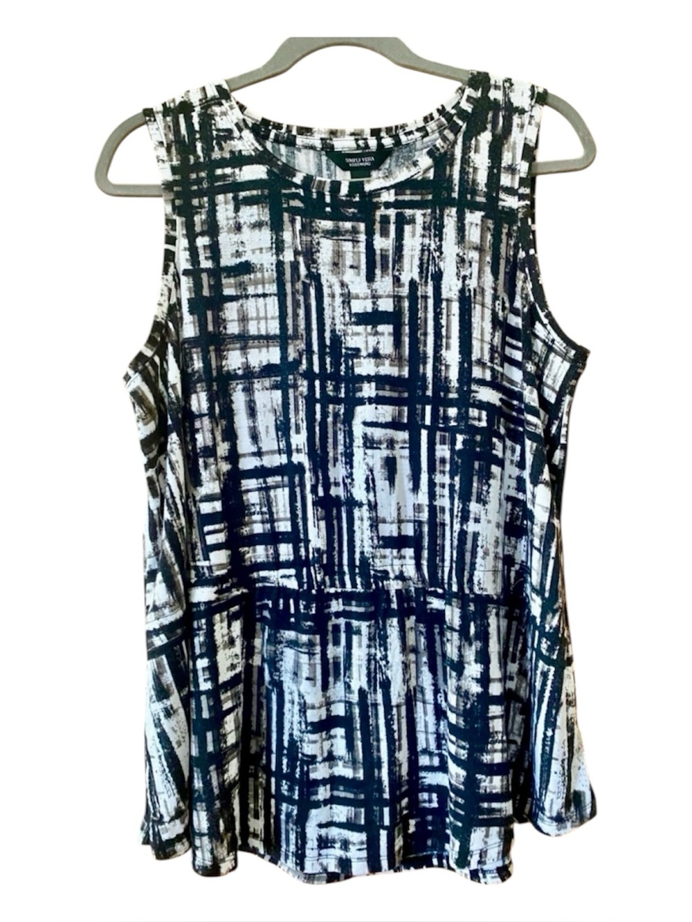 Simply Vera Vera Wang Abstract Print Swing Tank Top Black White Large